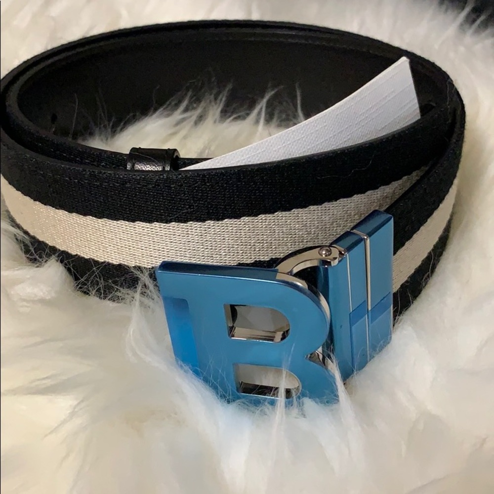 NWT Bally B Buckle Reversible Canvas Leather Belt
